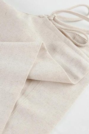 Linen Lace Up Crop Top & Pants Two Piece Set