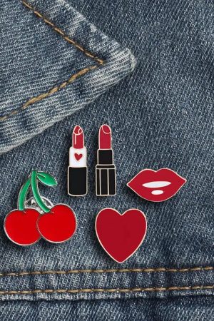 Lipstick Heart Cherry Lip Pins