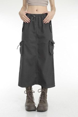 Low Rise Parachute Maxi Skirt