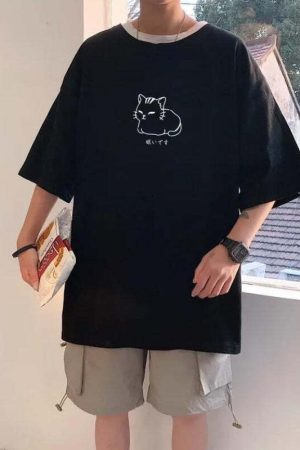 Lying Cat Drop Shoulder Tee