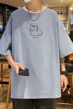 Lying Cat Drop Shoulder Tee