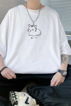 Lying Cat Drop Shoulder Tee