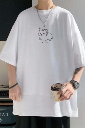 Lying Cat Drop Shoulder Tee