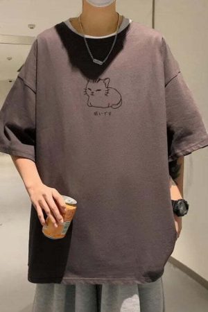 Lying Cat Drop Shoulder Tee