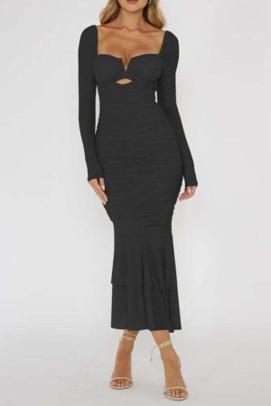 Mesh Ruched Bodycon Midi Dress
