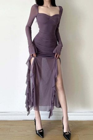 Mesh Split Midi Dress