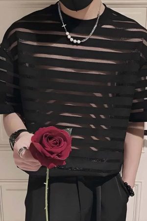 Mesh Striped Sheer Top