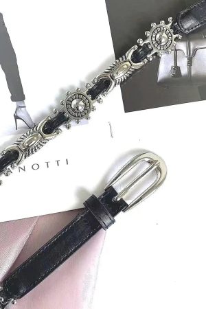 Metal Faux Leather Tiny Belt