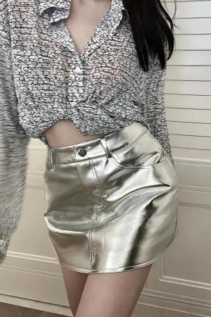 Metallic Faux Leather Mini Skirt