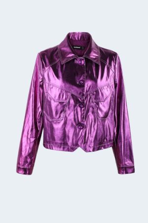 Metallic Fuchsia Faux Leather Jacket