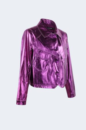Metallic Fuchsia Faux Leather Jacket