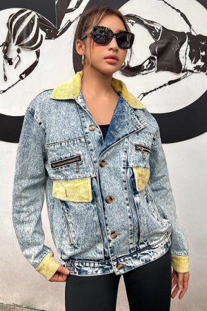 Mid Wash Patchwork Denim Jacket