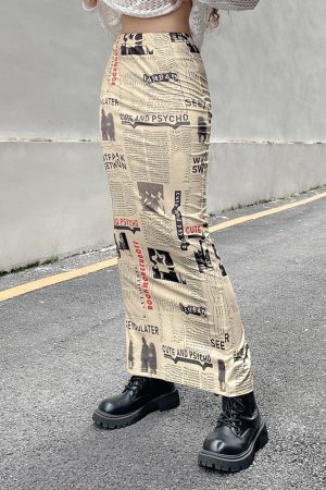 Newspaper Printed Maxi Skirt