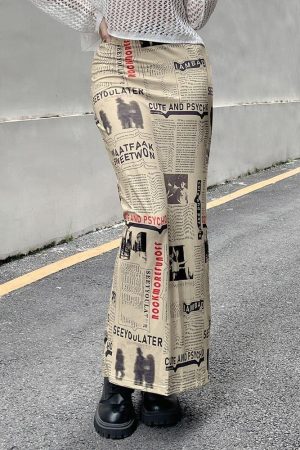 Newspaper Printed Maxi Skirt