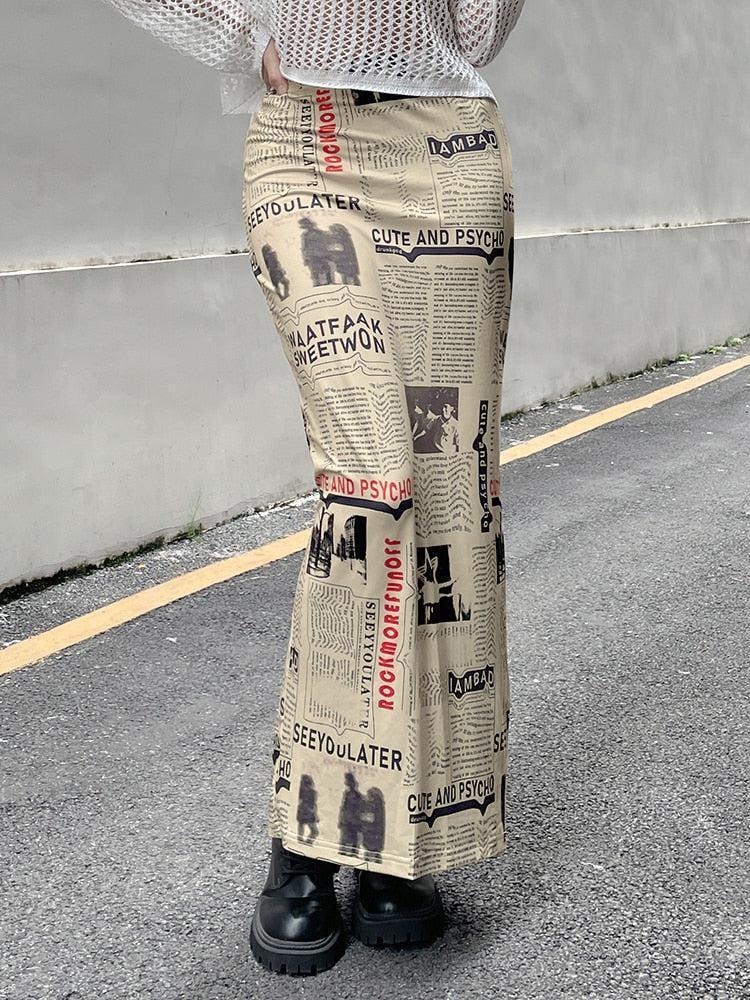 Newspaper Printed Maxi Skirt Newspaper Printed Maxi Skirt