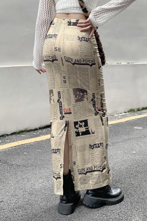 Newspaper Printed Maxi Skirt