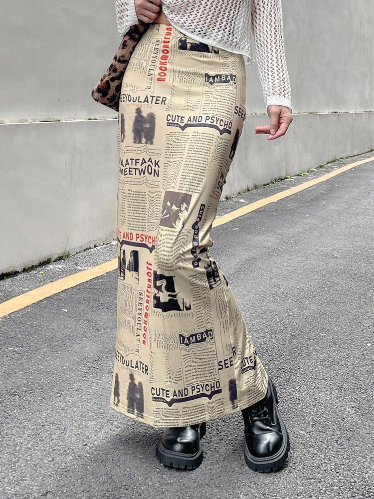 Newspaper Printed Maxi Skirt Newspaper Printed Maxi Skirt