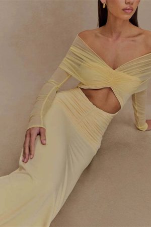 Off Shoulder Cut Out Maxi Dress