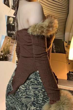 Off Shoulder Faux Fur Top