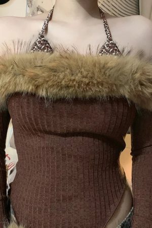 Off Shoulder Faux Fur Top