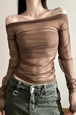 Off Shoulder Mesh Top