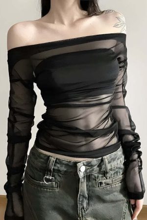 Off Shoulder Mesh Top