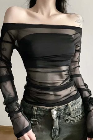 Off Shoulder Mesh Top