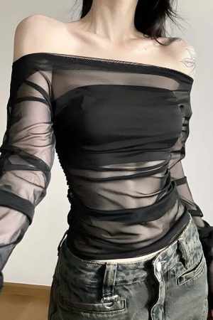 Off Shoulder Mesh Top