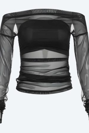 Off Shoulder Mesh Top