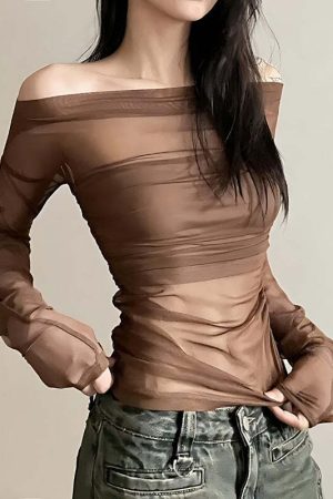 Off Shoulder Mesh Top