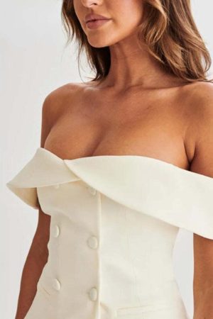 Off Shoulder Top & Pleated Mini Skirt Two Piece Set