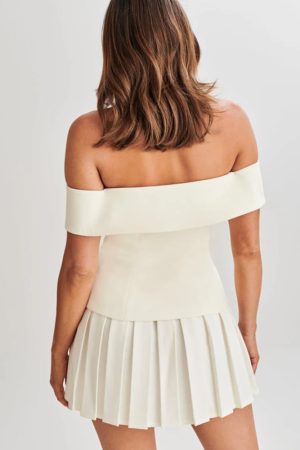 Off Shoulder Top & Pleated Mini Skirt Two Piece Set