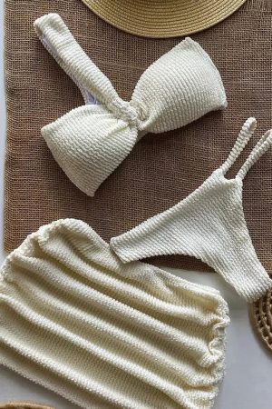 One Shoulder Cut Out Three Piece Bikini Set