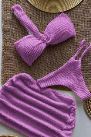 One Shoulder Cut Out Three Piece Bikini Set