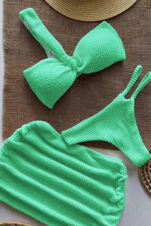 One Shoulder Cut Out Three Piece Bikini Set