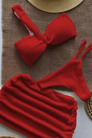 One Shoulder Cut Out Three Piece Bikini Set