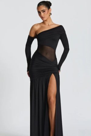 One Shoulder High Slit Maxi Dress