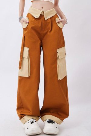 Orange Wide Leg Cargo Pants