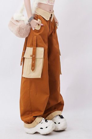 Orange Wide Leg Cargo Pants