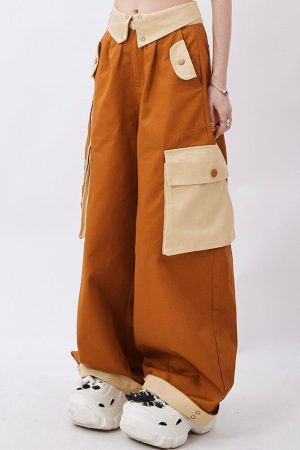 Orange Wide Leg Cargo Pants