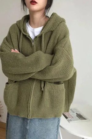 Oversized Knitted Hooded Cardigan