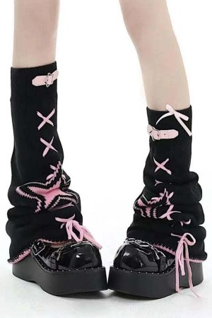 Pastel Goth Lace Up Belted Leg Warmers
