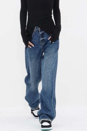 Patch Pocket Straight Leg Denim Jeans