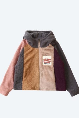 Patchwork Fluffy Hoodie Jacket