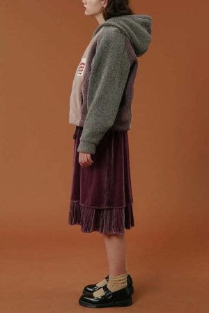 Patchwork Fluffy Hoodie Jacket