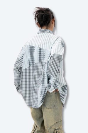 Patchwork Striped & Plaid Shirt