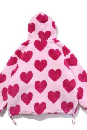 Pink Heart Pattern Hooded Jacket