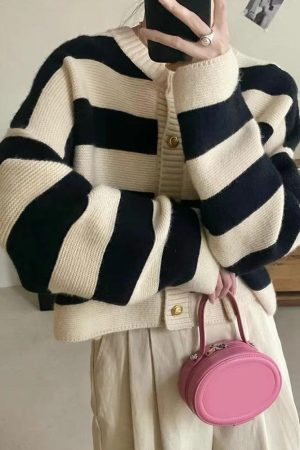 Pink Striped Knit Cardigan