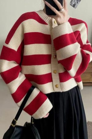 Pink Striped Knit Cardigan