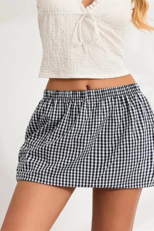 Plaid Bubble Mini Skirt